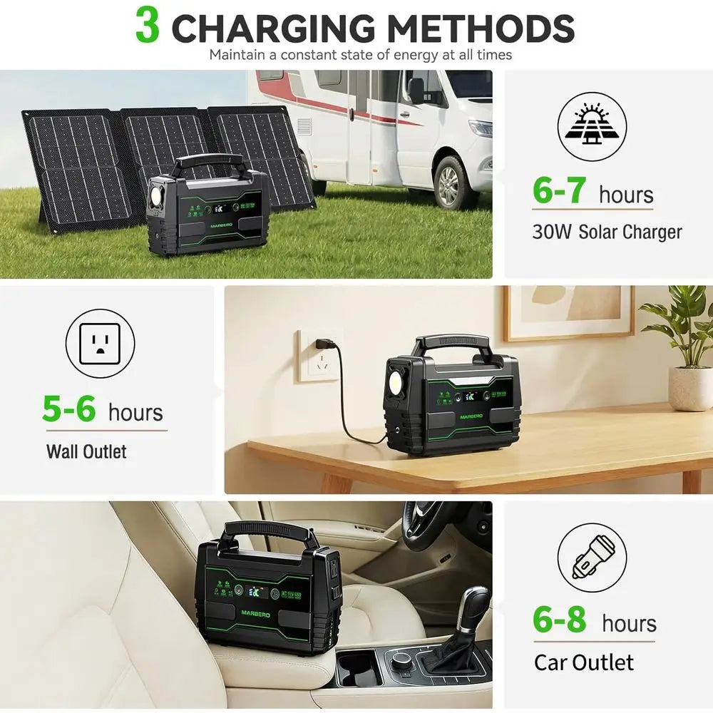 155Wh Portable Power Station with 30W Solar Panel, 2x 100W AC Outlets, QC3.0 USB, UL Certified for Outdoor and Emergency Power