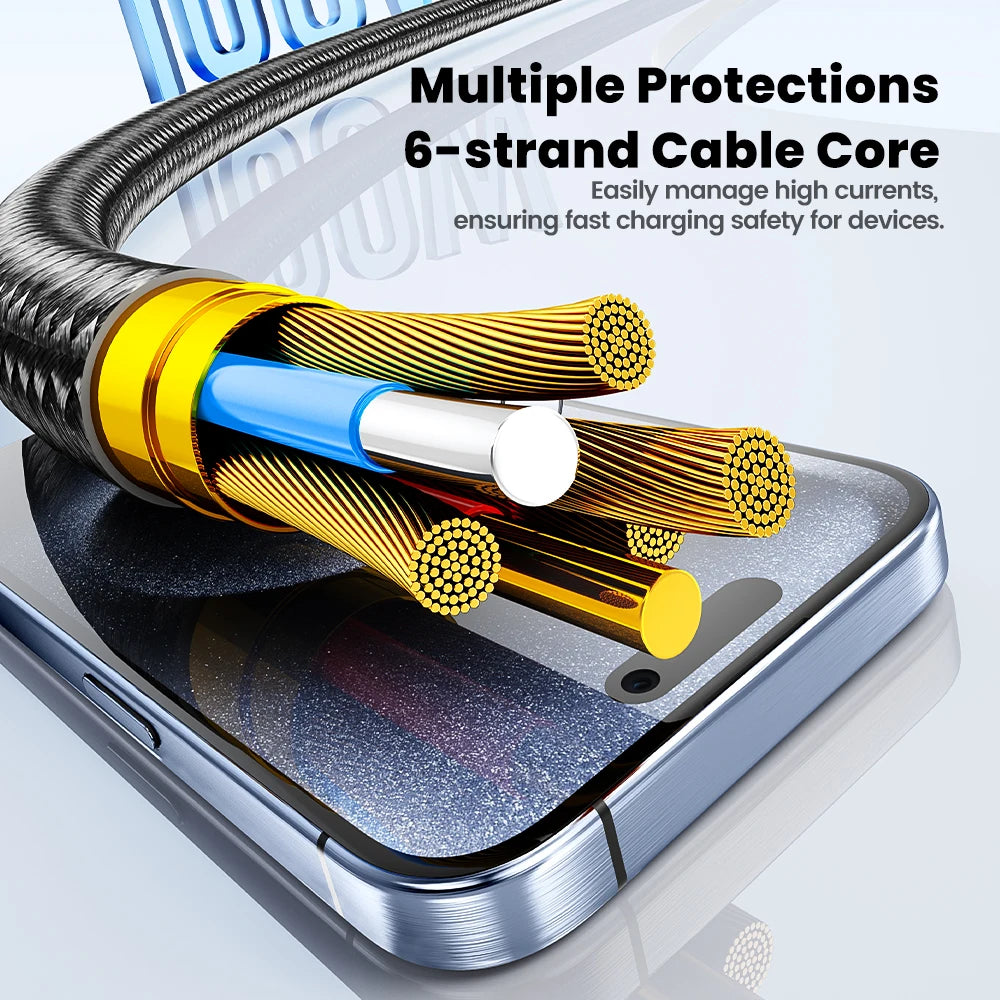 Toocki PD 100W USB C to Type C/Lighting LED Charging Light Fast Charge Cable For Iphone 16 15 Samsung Poco Huawei Xiaomi Tablet