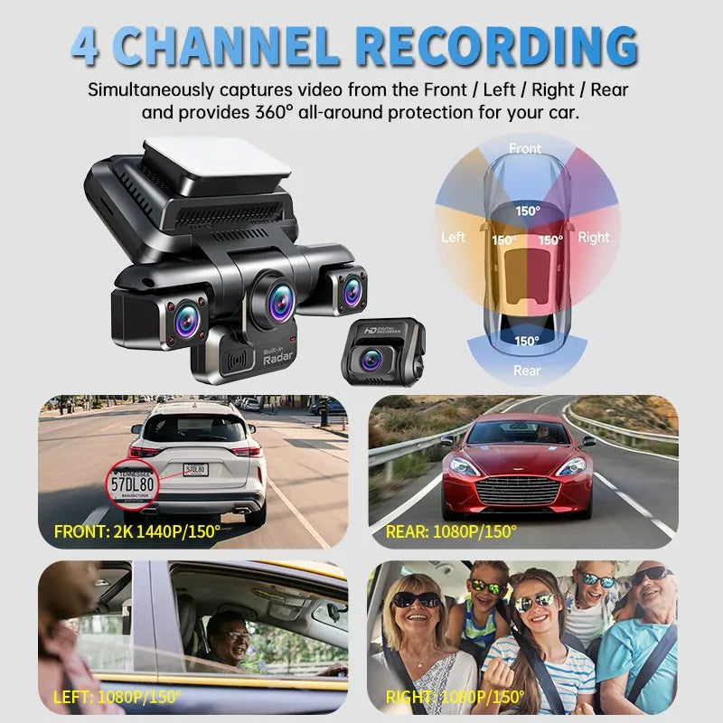 TiESFONG 4CH GPS Dash Cam i7pro Front 4K/2K+3*1080P for Car 360 DVR Camera 24H Parking Mode WiFi Video Recorder IR Night Vision