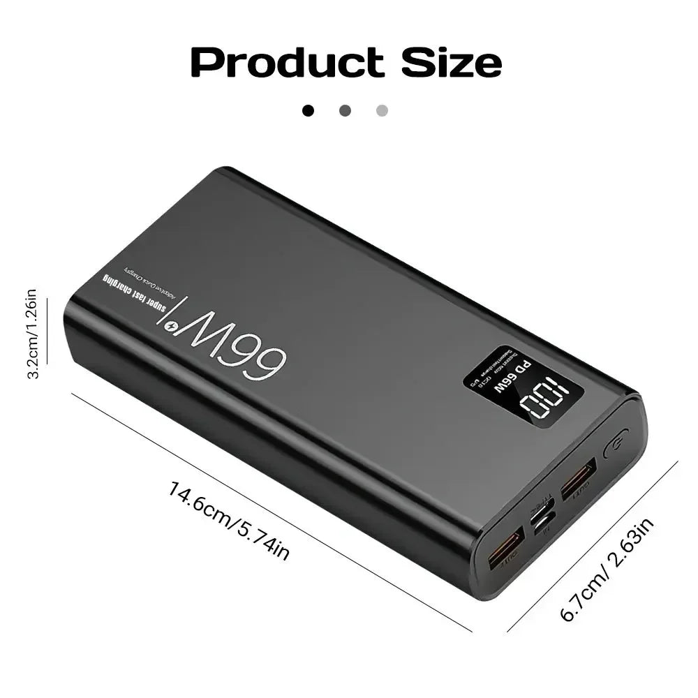 100000mAh Power Bank For Xiaomi iPhone Samsung 66W Super Fast Charging For 22.5W  Built-in 4 Cables Portable Digital Powerbank