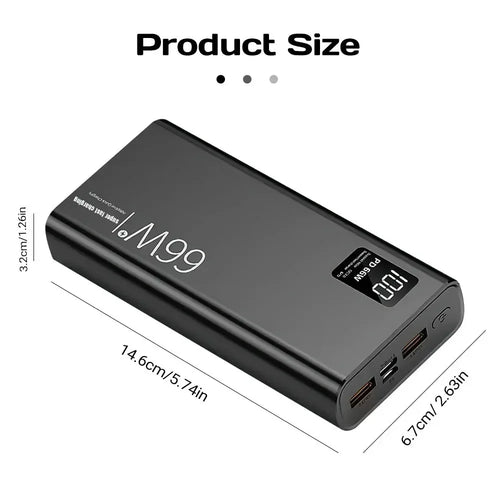 100000mAh Power Bank For Xiaomi iPhone Samsung 66W Super Fast Charging For 22.5W  Built-in 4 Cables Portable Digital Powerbank