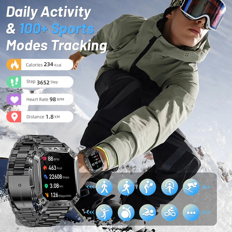 LIGE New Military 1400mAh Long Battery Llife Battery Smart Watch IP68 Waterproof Tactical Sports SOS & Flashlight Men Smartwatch