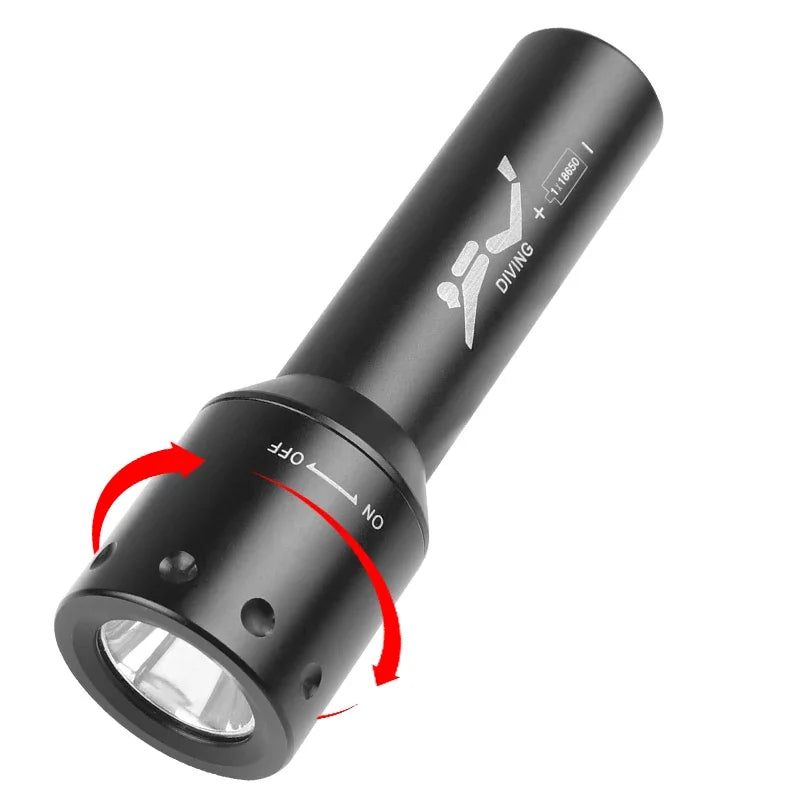 New T6 LED Diving Torch Long-Range Underwater Work Photography Lighting Aluminum Rotating Switch Diving Lamp