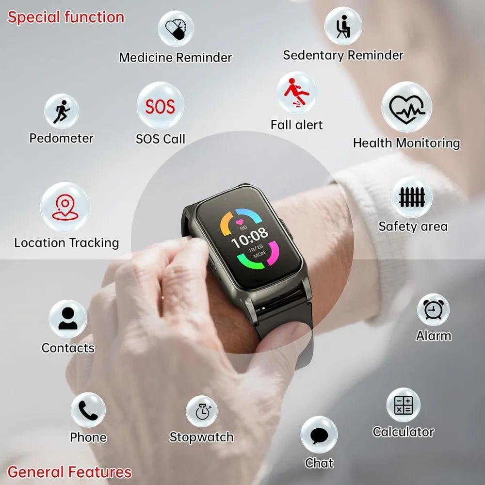 Fall Detection Smart Watch for Seniors with GPS, SOS & HD Video Call, 4G Safety Fitness Tracker for Dementia/Alzheimer's, Black