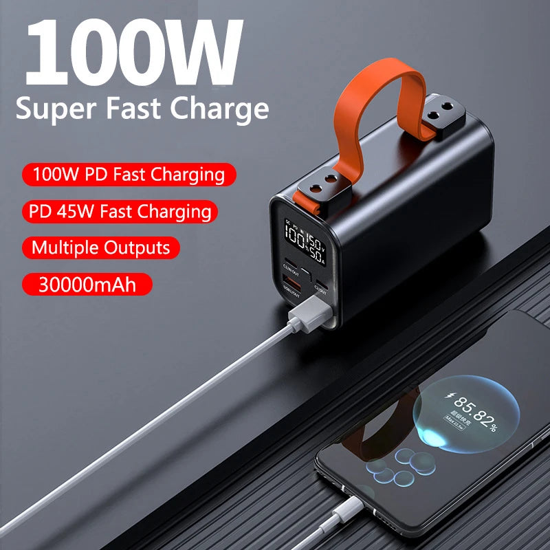 PD 100W Power Bank 30000mAh External Battery Fast Charging Portable Charger Powerbank For Laptop iPhone 16 Samsung Xiaomi Huawei