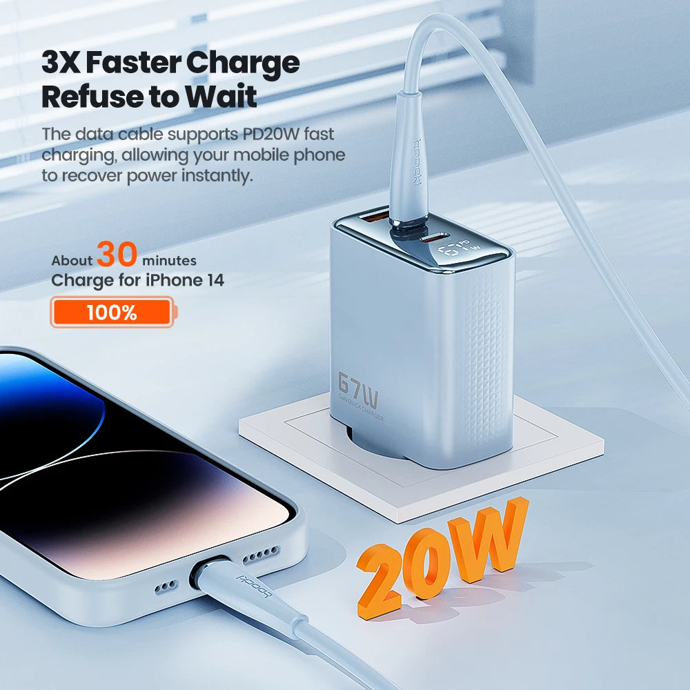 Toocki PD 20W Type C Cable For iPhone Soft TPE Type C Cable Fast Charge For iPhone 14 13 12 11 Pro Max X iPad Airpods Data Cord