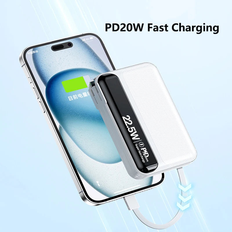 Power Bank 20000mAh 22.5W Fast Charging Powerbank with Cable AC Plug Wall Charger for iPhone 17 Huawei Xiaomi Samsung Powerbank
