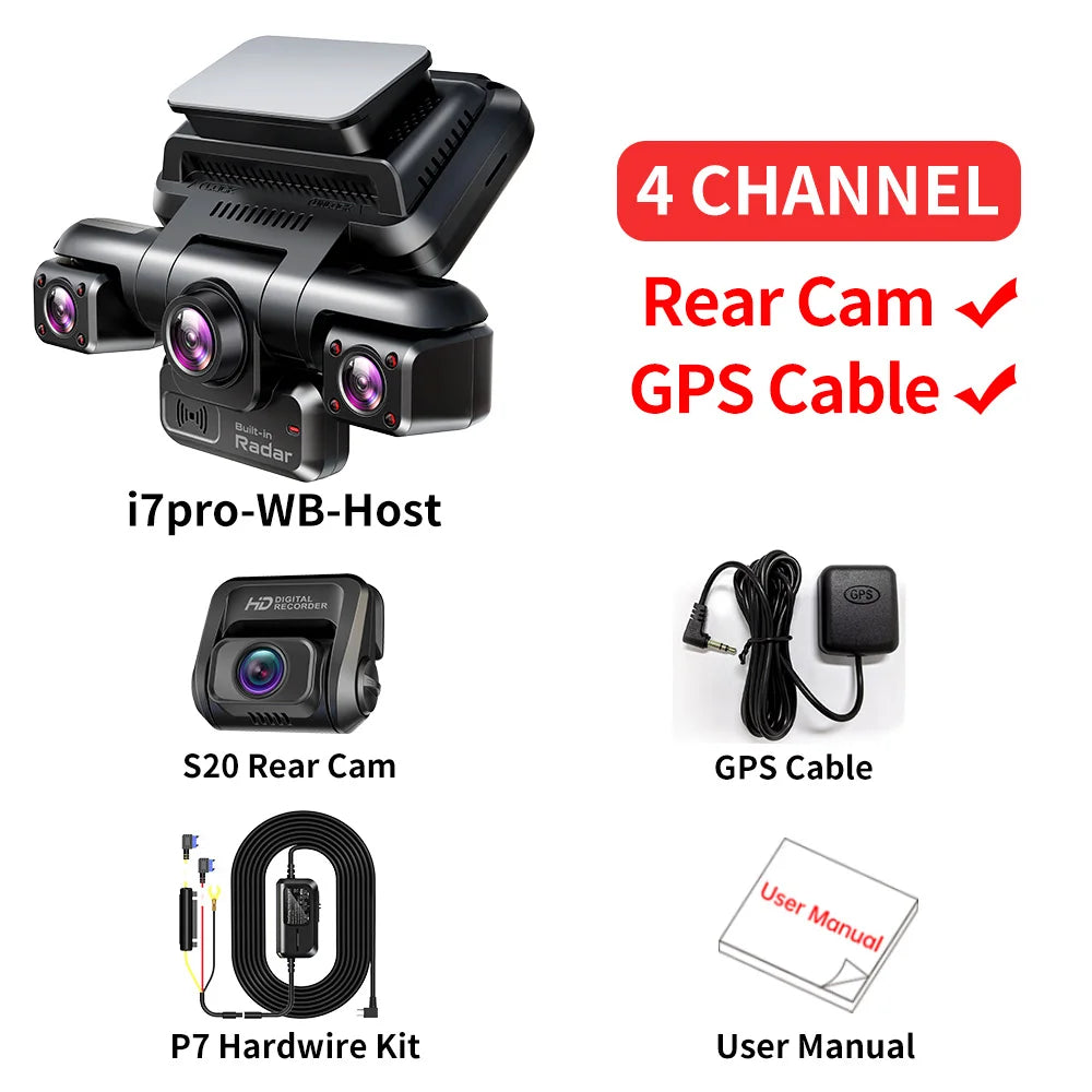 TiESFONG 4CH GPS Dash Cam i7pro Front 4K/2K+3*1080P for Car 360 DVR Camera 24H Parking Mode WiFi Video Recorder IR Night Vision