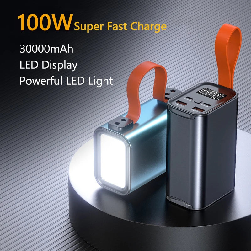 PD 100W Power Bank 30000mAh External Battery Fast Charging Portable Charger Powerbank For Laptop iPhone 16 Samsung Xiaomi Huawei