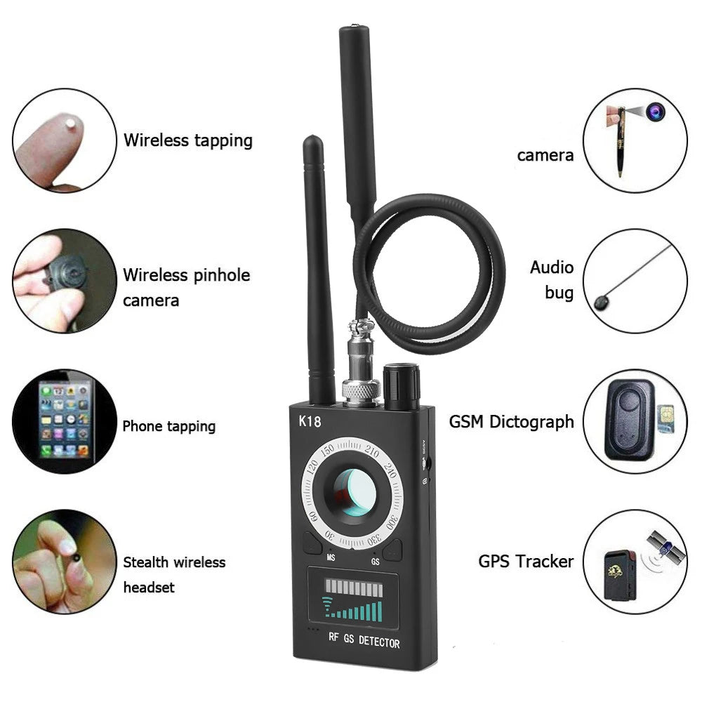 K18 Wireless Detector Camera 1MHz-6.5GHz GSM Audio Bug Finder GPS Signal lens RF Tracker Detect Multi-function Anti Camera