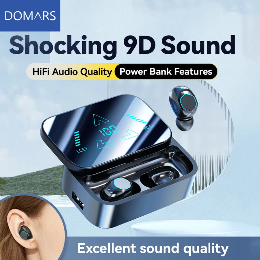 Domars TWS Wireless Bluetooth Earphones HiFi Stereo Deep Noise Reduction Waterproof Earphones Suitable for Mobile Phones