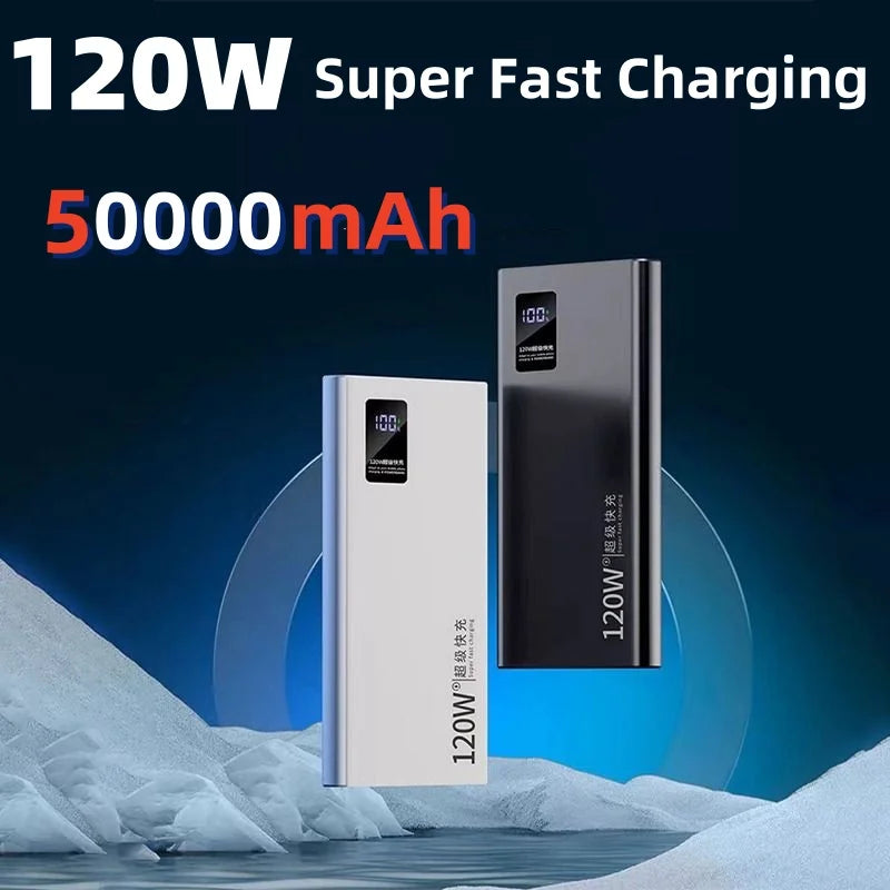 50000mAh Super Power Bank PD 120W Fast Charging Portable Powerbank for iPhone 16 15 Xiaomi Samsung Huawei External Battery Pack