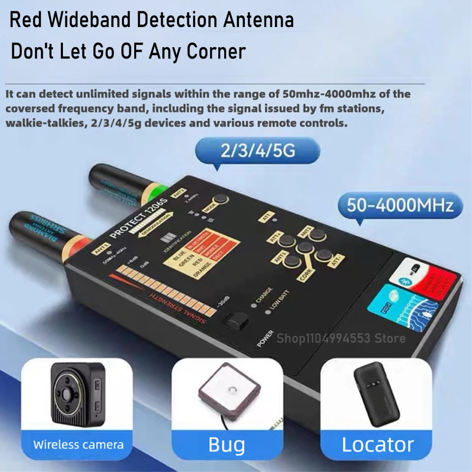 1206S Professional Anti Spy Camera Detector Anti-monitor Anti-sneak Shooting Surveillance  Bug GSM GPS Tracker Detect RF Scanner