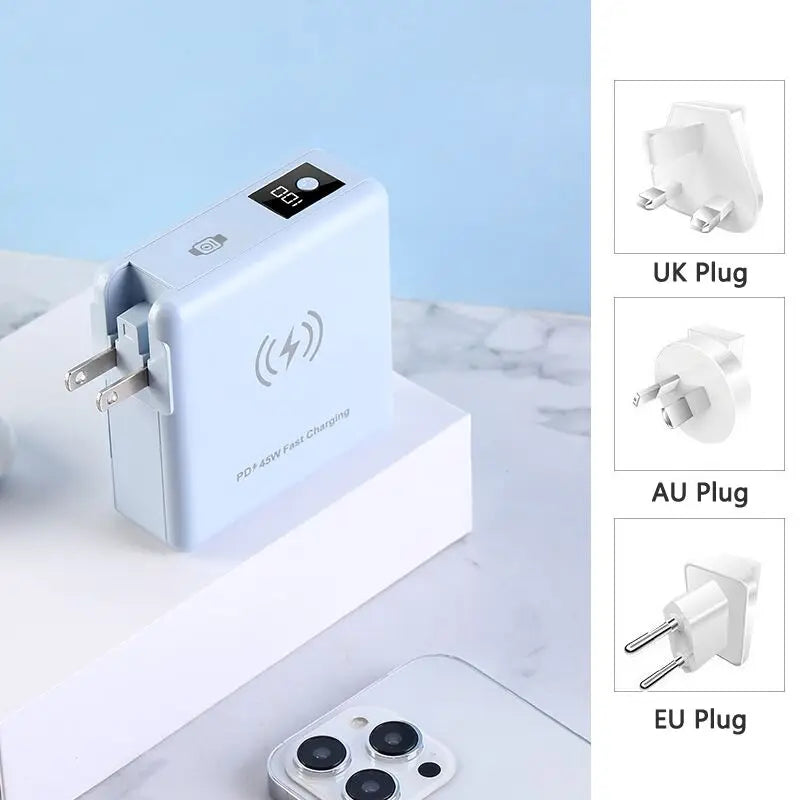 15000mAh Magsafe Power Bank with AC Plug Wall Charger Magnetic Wireless PD45W Fast Charger for iPhone 16 iWatch Laptop Powerbank