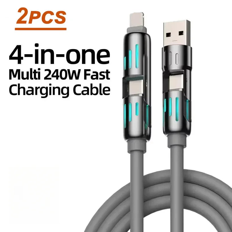 MFISH 4-in-1 Multi-Function USB Charging Cable Max 240W Fast Charging Type C Lightning Compatible with iPhone 15/16 iPad