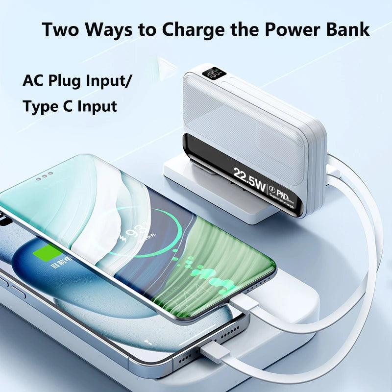 Power Bank 20000mAh 22.5W Fast Charging Powerbank with Cable AC Plug Wall Charger for iPhone 17 Huawei Xiaomi Samsung Powerbank