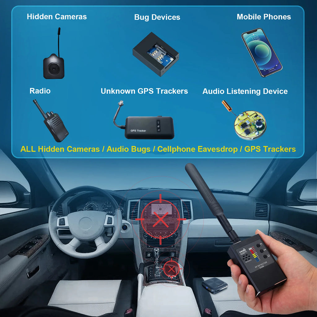 anti spy gadgets Tri-Antenna RF Detector G338 1MHz-8GHz for Business Security, Anti-Tracking Privacy Protection, Vibration Alarm