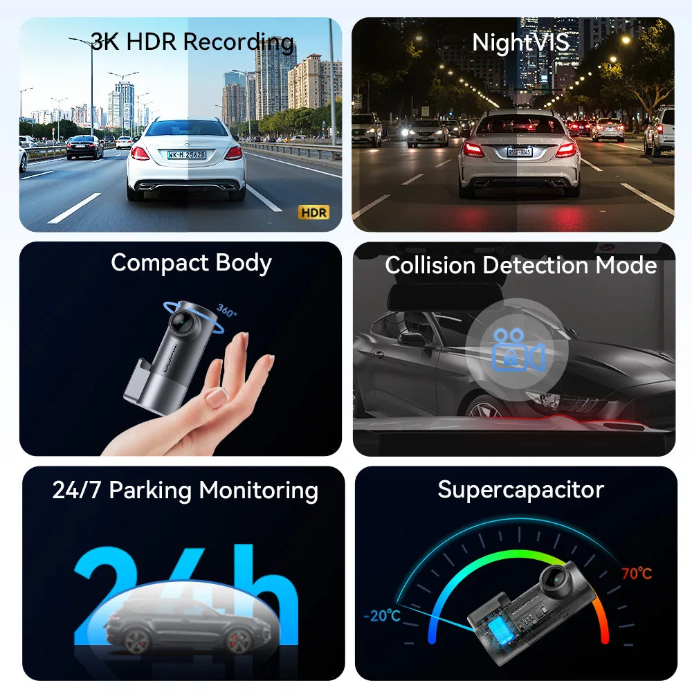 New DDPAI MINI Pro 3K HDR Dash Cam 1620P Car DVR WiFi Night Vision WDR Voice Control 24H Parking Monitor 143°FOV