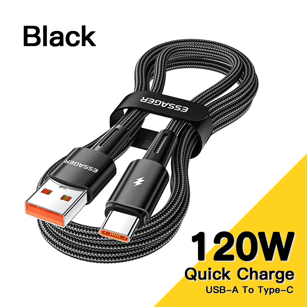 2m Long Essager 120W USB A to Type C Cable Super Fast Charge 6A For Xiaomi 12Pro Redmi K50 Note 11Pro for iPhone 16 pro max 15