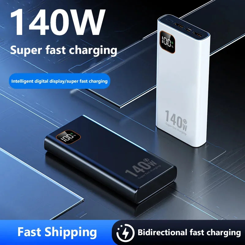 140W 200000mAh High Capacity Power Bank Super Fast Charging Powerbank Portable Battery Charger for iPhone Samsung Xiaomi Huawei