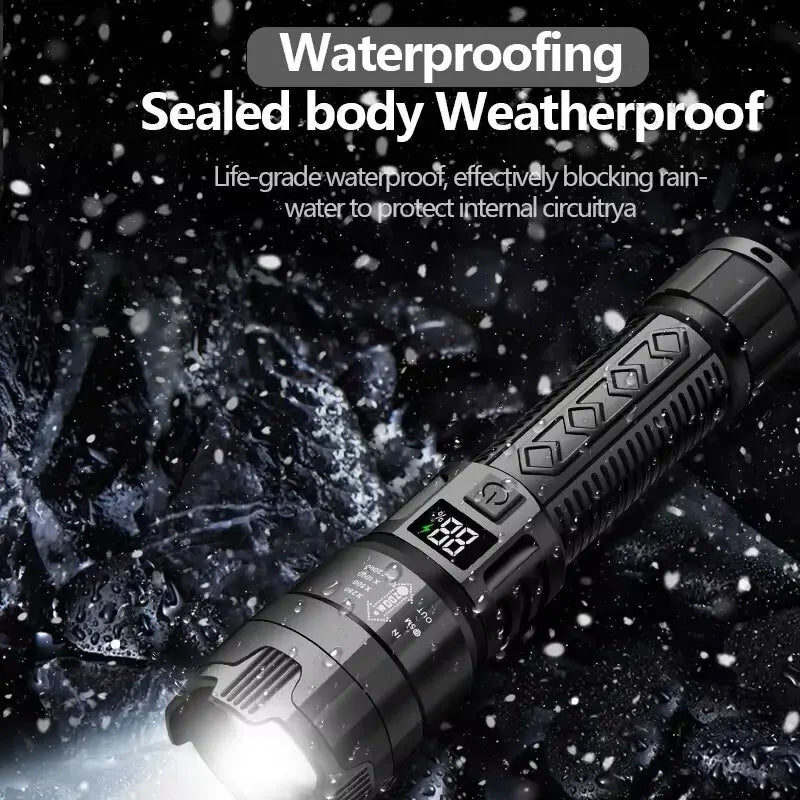 High Strong Power Led Flashlights 2000LM Tactical Torch with Display Light USB Charging Camping Fishing Emergency Zoom Lantern