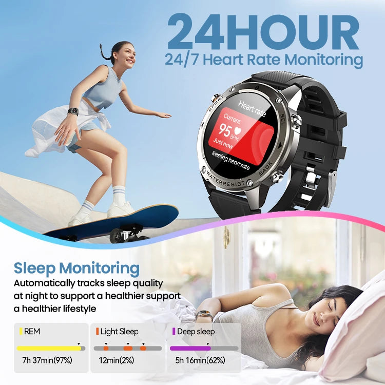 Outdoor Military-Grade GPS Smart Watch, 1.43" Touchscreen, 500mAh Battery, 100+ Workout Modes, Diving Waterproof Smartwatch
