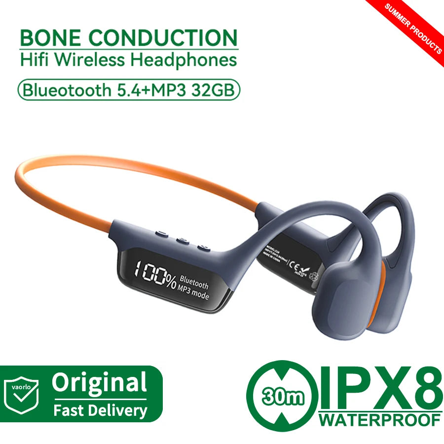 Bone Conduction Headphones Bluetooth 5.4 Wireless Earphone IPX8 Waterproof for Swimming Sports Support MP3 Player With 32G RAM