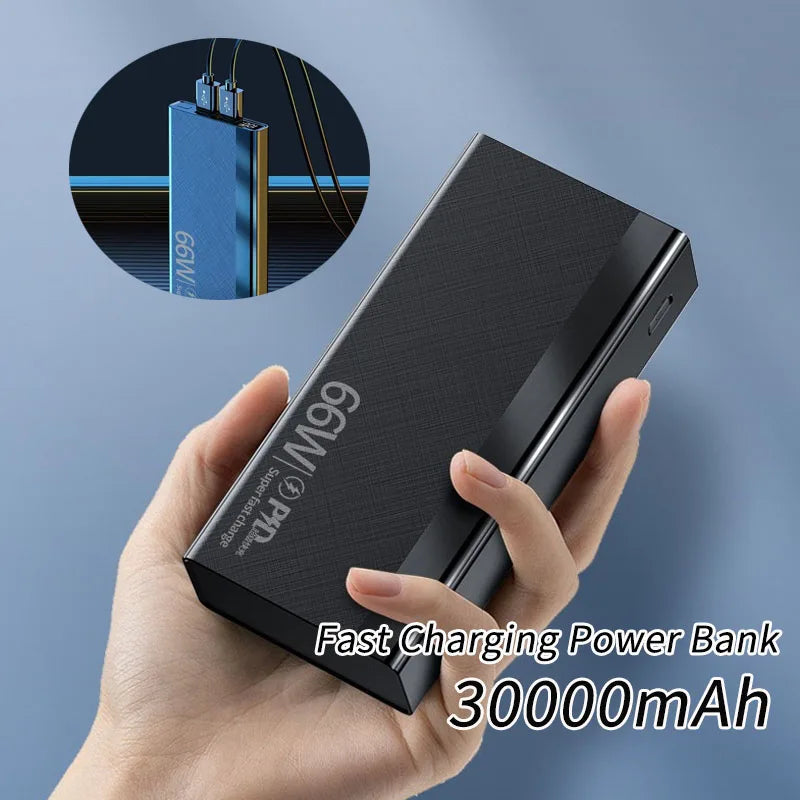 Power Bank 30000mAh 66W Fast Charging Powerbank External Battery Pack for iPhone 15 16 14 Huawei Xiaomi Samsung PD20W Poverbank