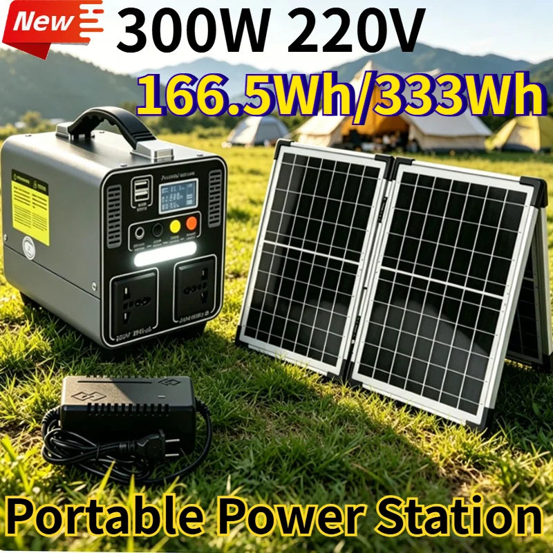 300W 166.5Wh/333Wh Portable Power Station Solar Generator 220V LiFePO4 Power Bank for  Camping Household Emergency Power Supply