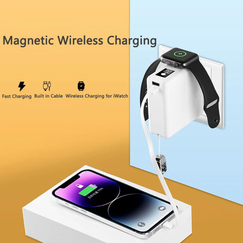 15000mAh Magsafe Power Bank with AC Plug Wall Charger Magnetic Wireless PD45W Fast Charger for iPhone 16 iWatch Laptop Powerbank
