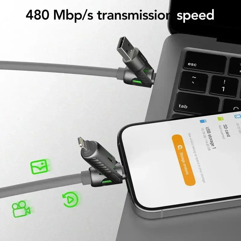 MFISH 4-in-1 Multi-Function USB Charging Cable Max 240W Fast Charging Type C Lightning Compatible with iPhone 15/16 iPad