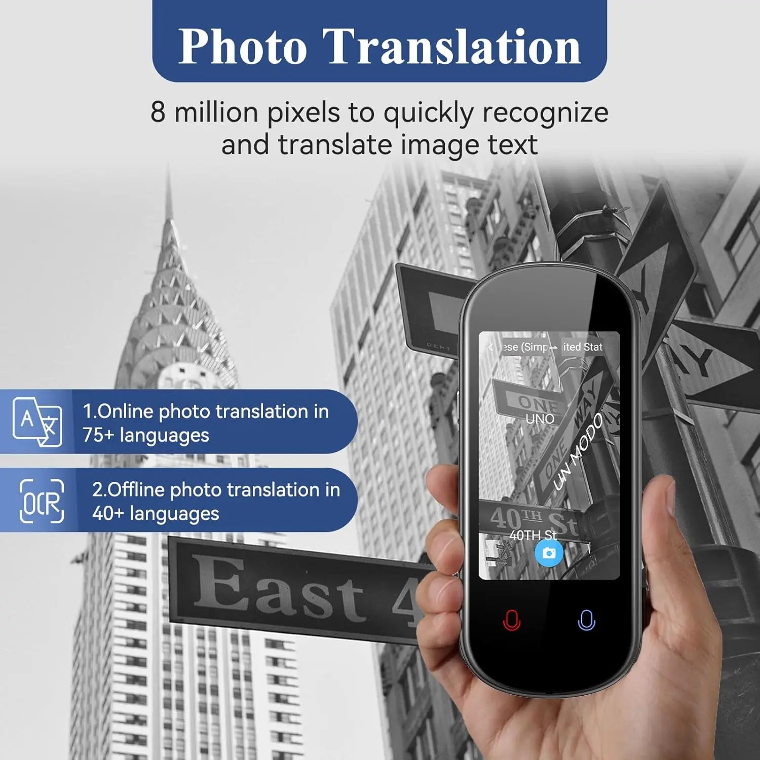 Two-Way AI Voice Translator Device for 150+ Languages, Offline & Photo Translation, Portable for Travel Business Learning