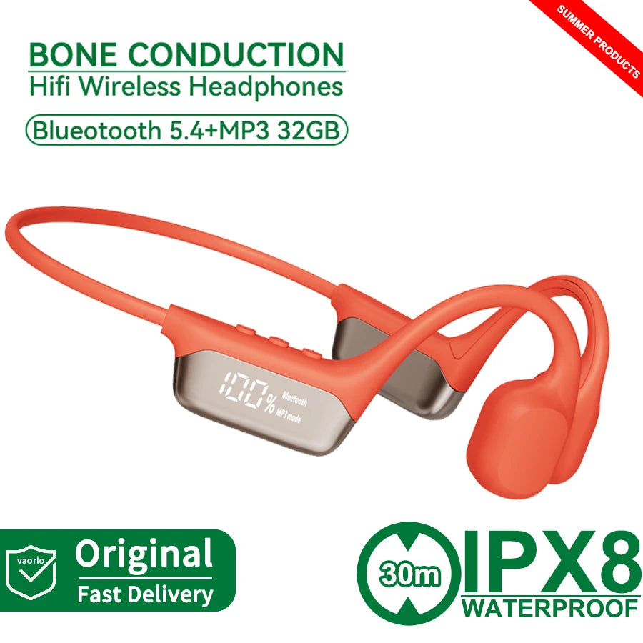 Bone Conduction Headphones Bluetooth 5.4 Wireless Earphone IPX8 Waterproof for Swimming Sports Support MP3 Player With 32G RAM