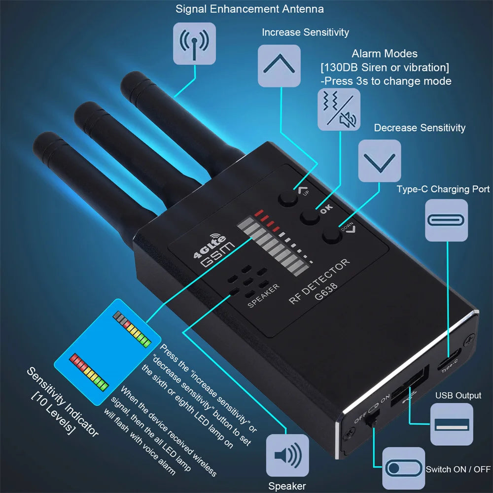 G338 / G738 / G638 Anti Spy Wireless RF Signal Detector GPS GSM  Tracker Hidden Camera Eavesdropping Device Professional Version