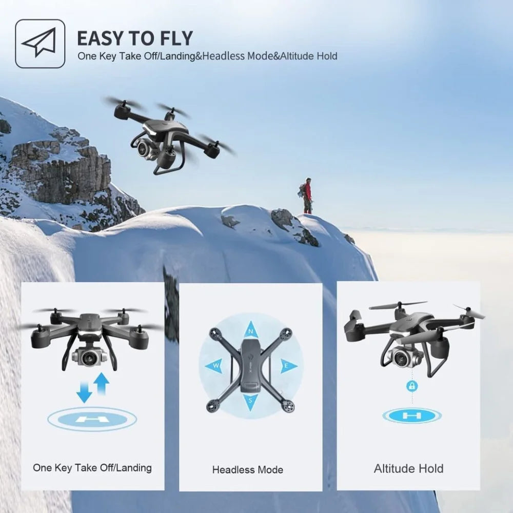 V14 Professional Drone, 3 Batteries, 6K HD Dual Camera, WiFi FPV Live Video, Portable RC Quadcopter, 120° Wide-Angle Lens, Altitude Hold, Gesture Control, 3D Flip, Foldable Design, Long Endurance, Suitable for Adults Beginners Aerial Photography & Outdoor