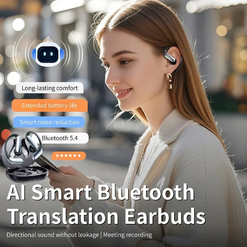 AI Translator Bluetooth 5.3 Earphones Q102 Waterproof Wireless Headphones with ENC Noise Cancelling Mic For Sports Workout Gym
