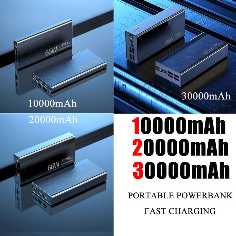 Power Bank 30000mAh 66W Fast Charging Powerbank External Battery Pack for iPhone 15 16 14 Huawei Xiaomi Samsung PD20W Poverbank