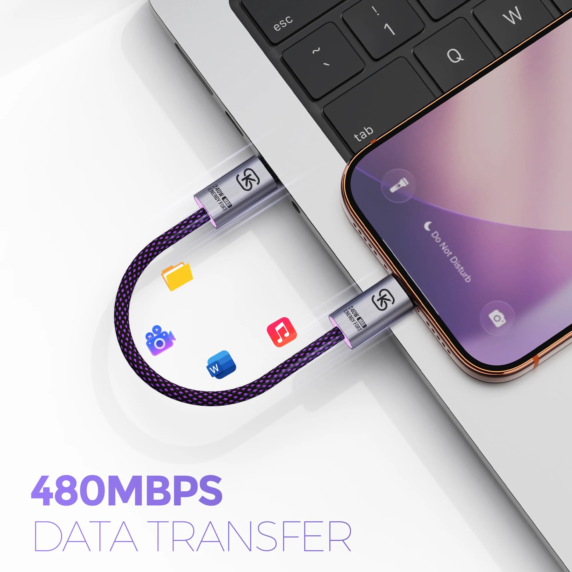 Magnetic KeyChain Type C Charger Cable 240W USB C Cable Fast Charging Cable for iPhone Samsung Cable Organizer Bag Accessories