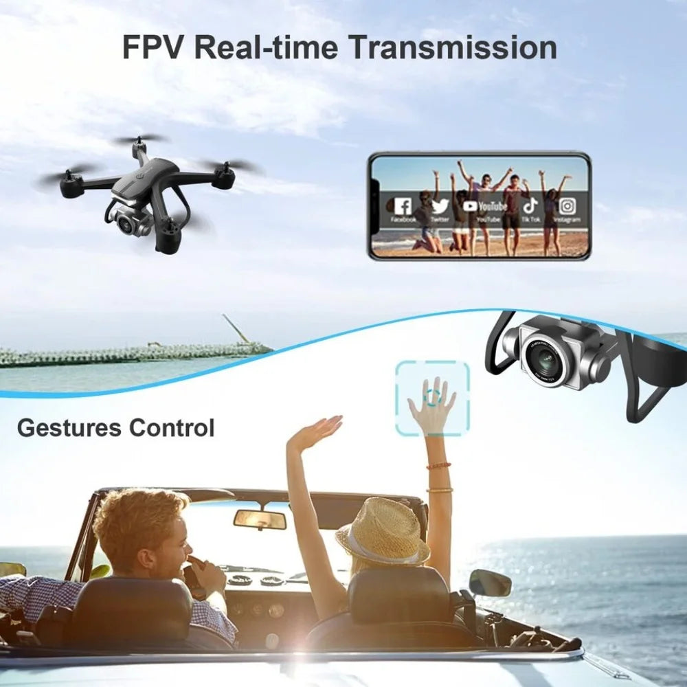 V14 Professional Drone, 3 Batteries, 6K HD Dual Camera, WiFi FPV Live Video, Portable RC Quadcopter, 120° Wide-Angle Lens, Altitude Hold, Gesture Control, 3D Flip, Foldable Design, Long Endurance, Suitable for Adults Beginners Aerial Photography & Outdoor