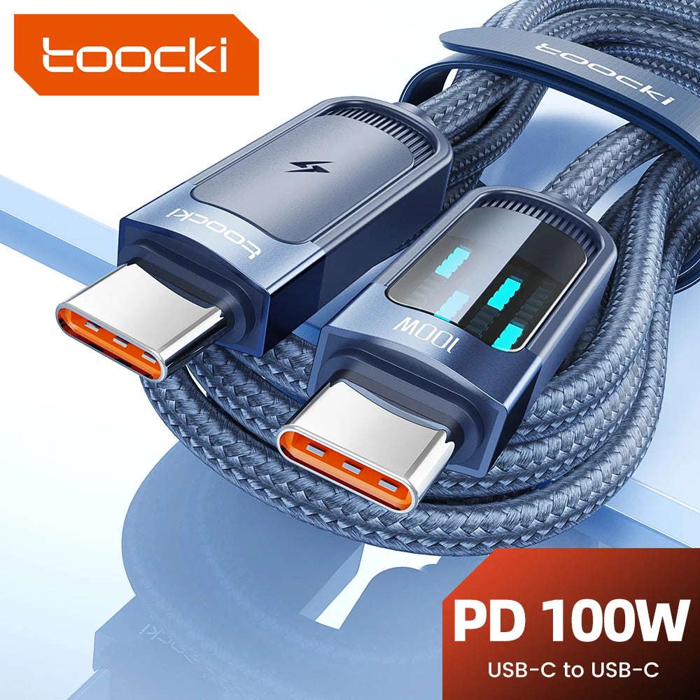 Toocki PD 100W USB C to Type C/Lighting LED Charging Light Fast Charge Cable For Iphone 16 15 Samsung Poco Huawei Xiaomi Tablet