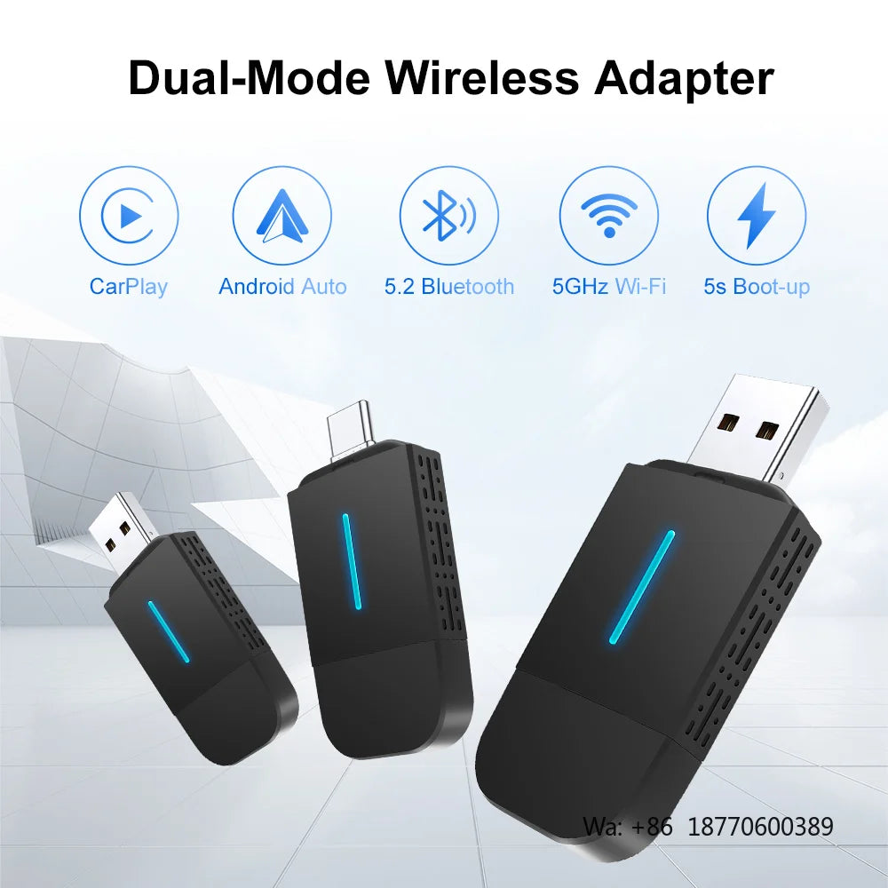Rhythm 2 in 1 Wireless CarPlay Adapter Compatible with Android Auto USB Connection Fast Link for Improved Car Audio Experience
