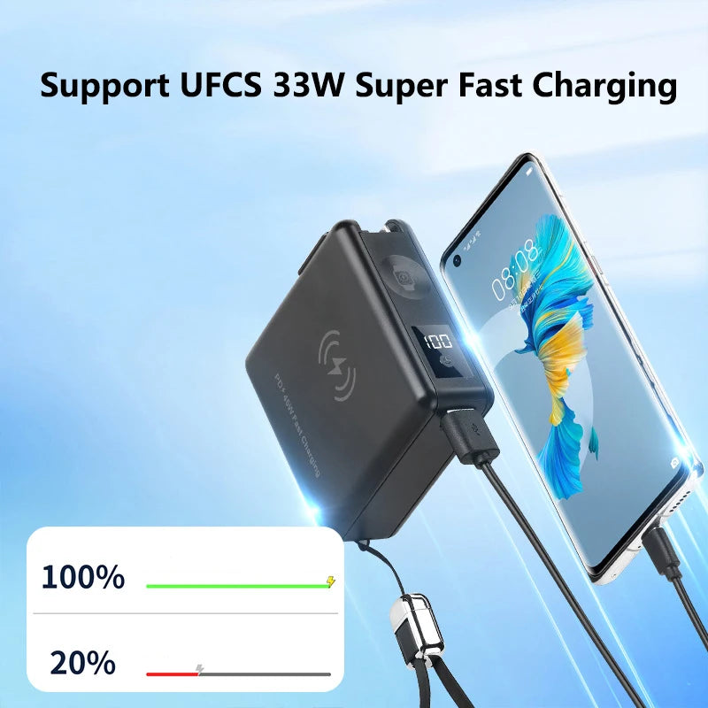 15000mAh Magsafe Power Bank with AC Plug Wall Charger Magnetic Wireless PD45W Fast Charger for iPhone 16 iWatch Laptop Powerbank