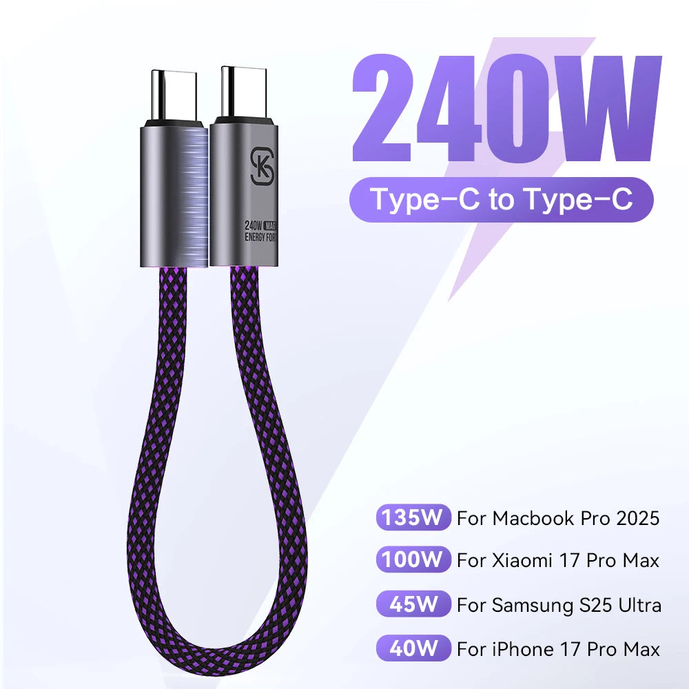 Magnetic KeyChain Type C Charger Cable 240W USB C Cable Fast Charging Cable for iPhone Samsung Cable Organizer Bag Accessories