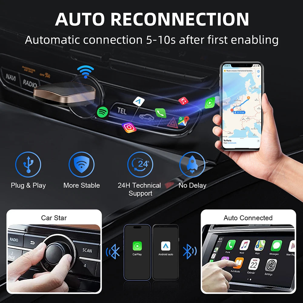 Wireless Carplay Adapter Android Auto 2in 1 Smart Dongle 2025 5G WIFI For iphone Android Phone For Volvo Benz Mg Kia Chery VW