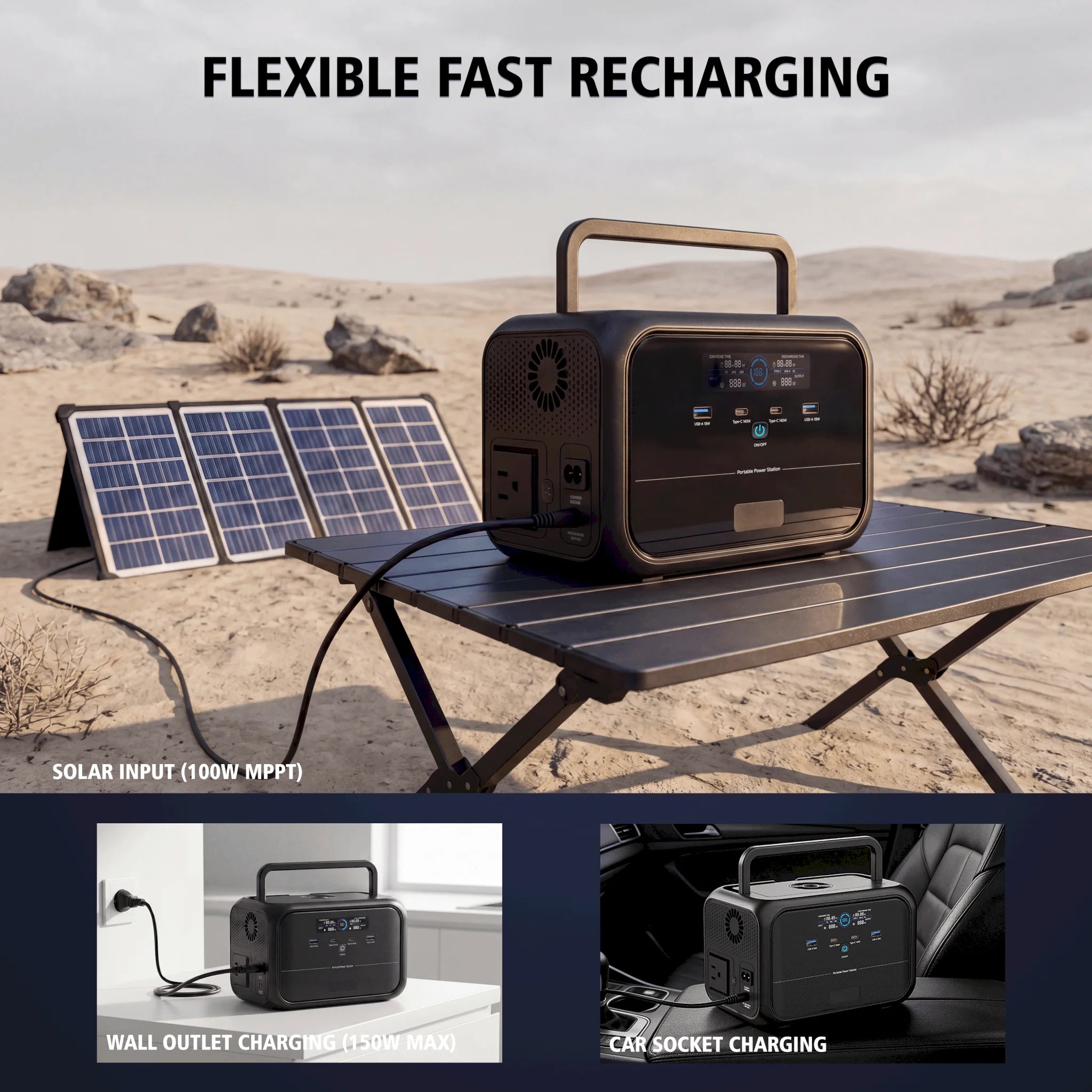 Portable Power Station AC Outlet Solar Generator High Capacity 300W Power Station Portable LED Lighting Emergeny Power Supply