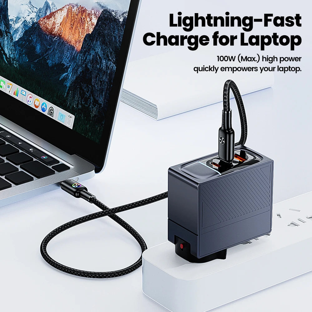 Toocki PD 100W USB C To USB C Cable LED Colorful Indicator Type C Fast Charge Cable For Laptop Huawei Mate70 Samsung S24 Xiaomi