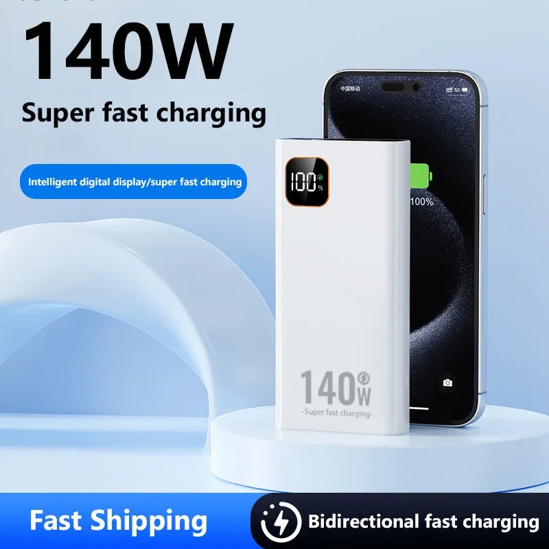 140W 200000mAh High Capacity Power Bank Super Fast Charging Powerbank Portable Battery Charger for iPhone Samsung Xiaomi Huawei
