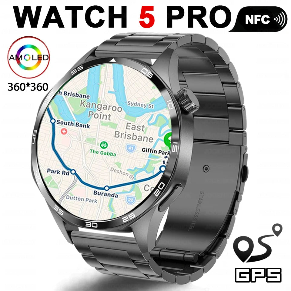 Watch 5 Pro Sports Smartwatch Men GPS Motion Trajectory NFC Control Compass 360*360 AMOLED HD Screen Bluetooth Call SmartWatches