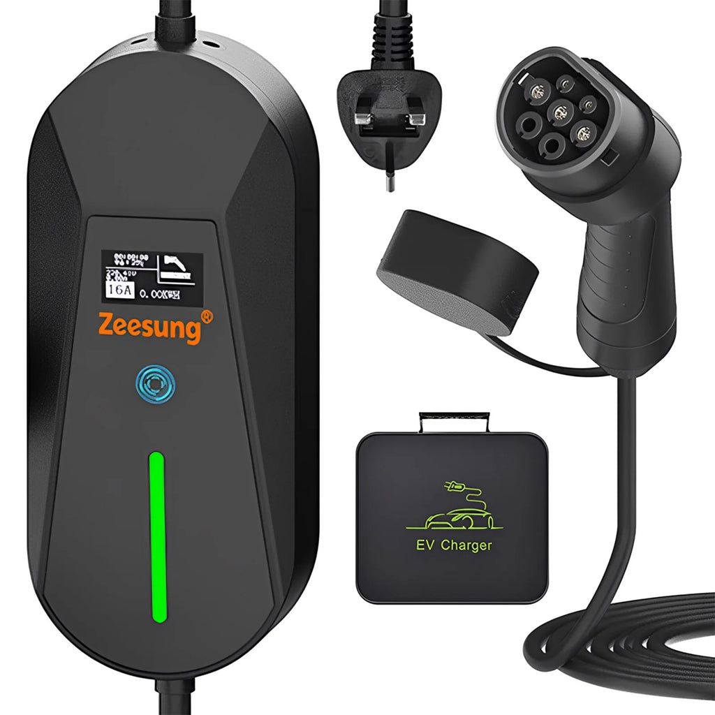 13A 3KW Portable Type 2 IEC62196-2 EV Charger Electric Car Charger EVSE Charging Cable Wallbox UK Plug