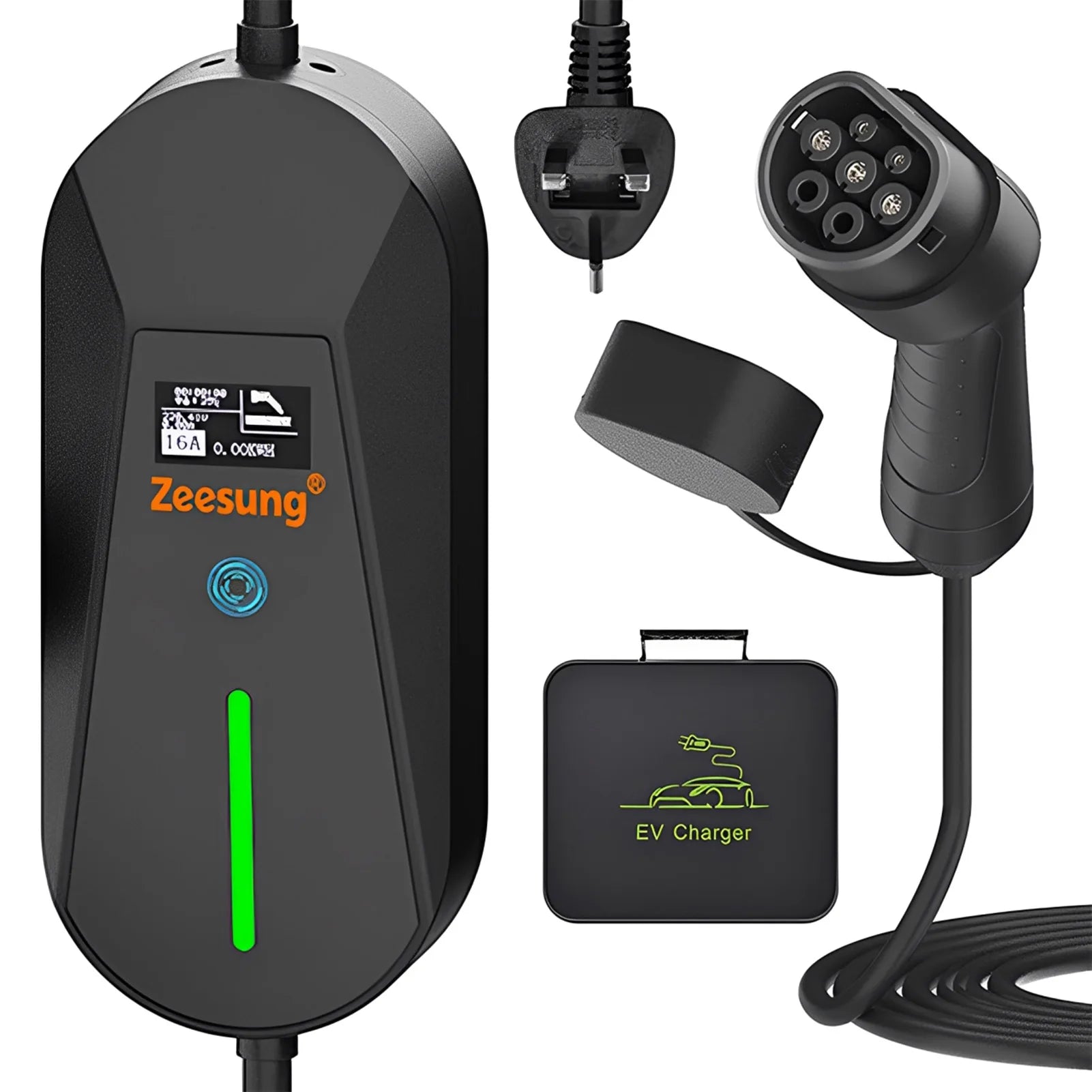 13A 3KW Portable Type 2 IEC62196-2 EV Charger Electric Car Charger EVSE Charging Cable Wallbox UK Plug